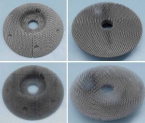 Large MSR crush lattice component: as-built top view (top left); as-built bottom view (top right); processed top view