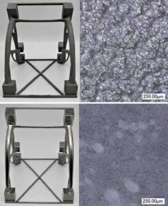 PBF-EB/Ti-6Al-4V components for JPL, shown as-built and after surface finishing using REM's Extreme ISF Process [7]